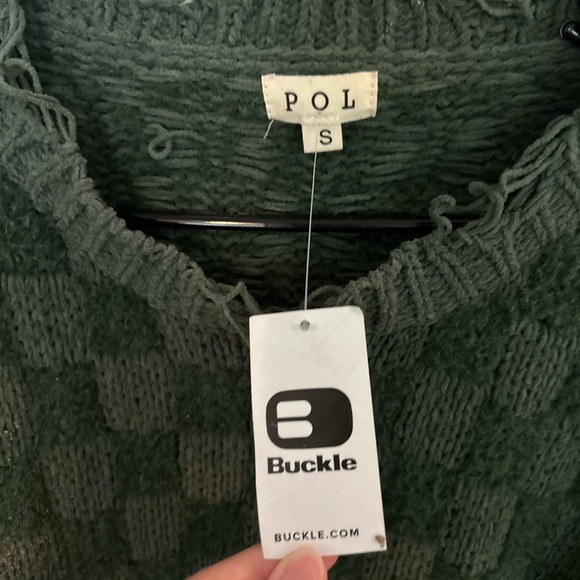 Buckle Green Crew Neck Sweater Plush Knit - Picture 7 of 7